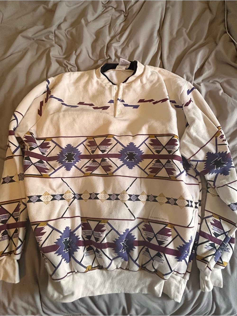 Men's Cream Geo-Print Pullover Sweatshirt